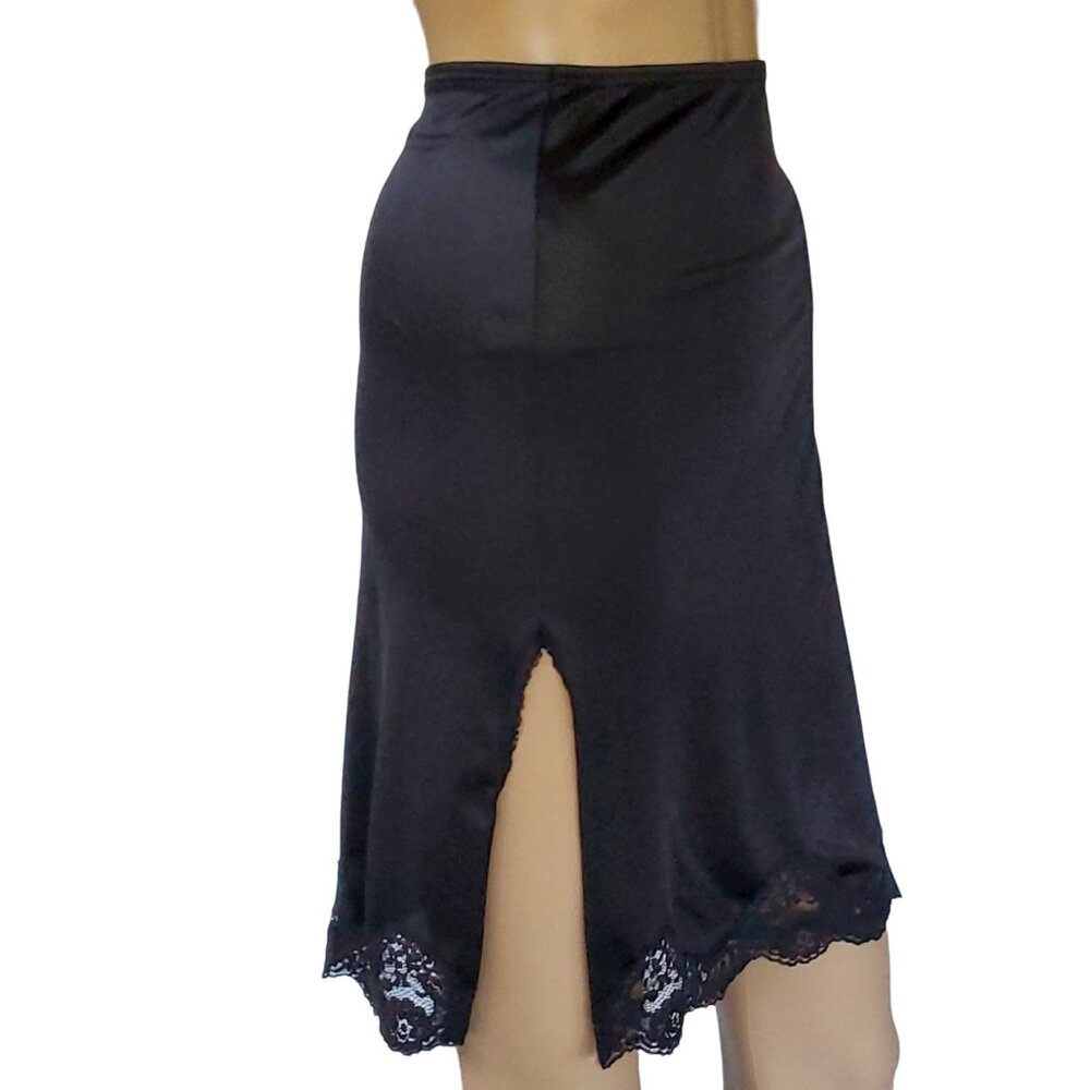 Vintage JC Penney Half Slip Women's M 32" Waist Black Nylon Body Lites Lace Trim
